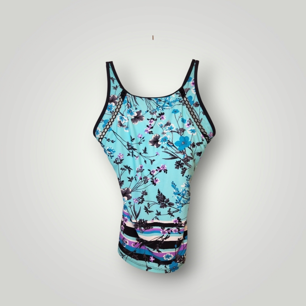 Free Country Blue Aquatopia Floral Blouson Tankini Swim Top size S 4 6